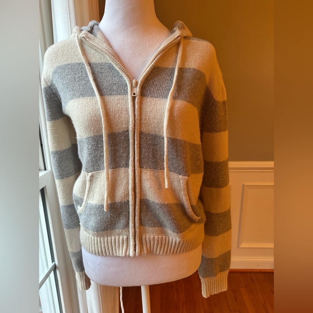 Brandy Melville Gray Stripe Hoody Sweater